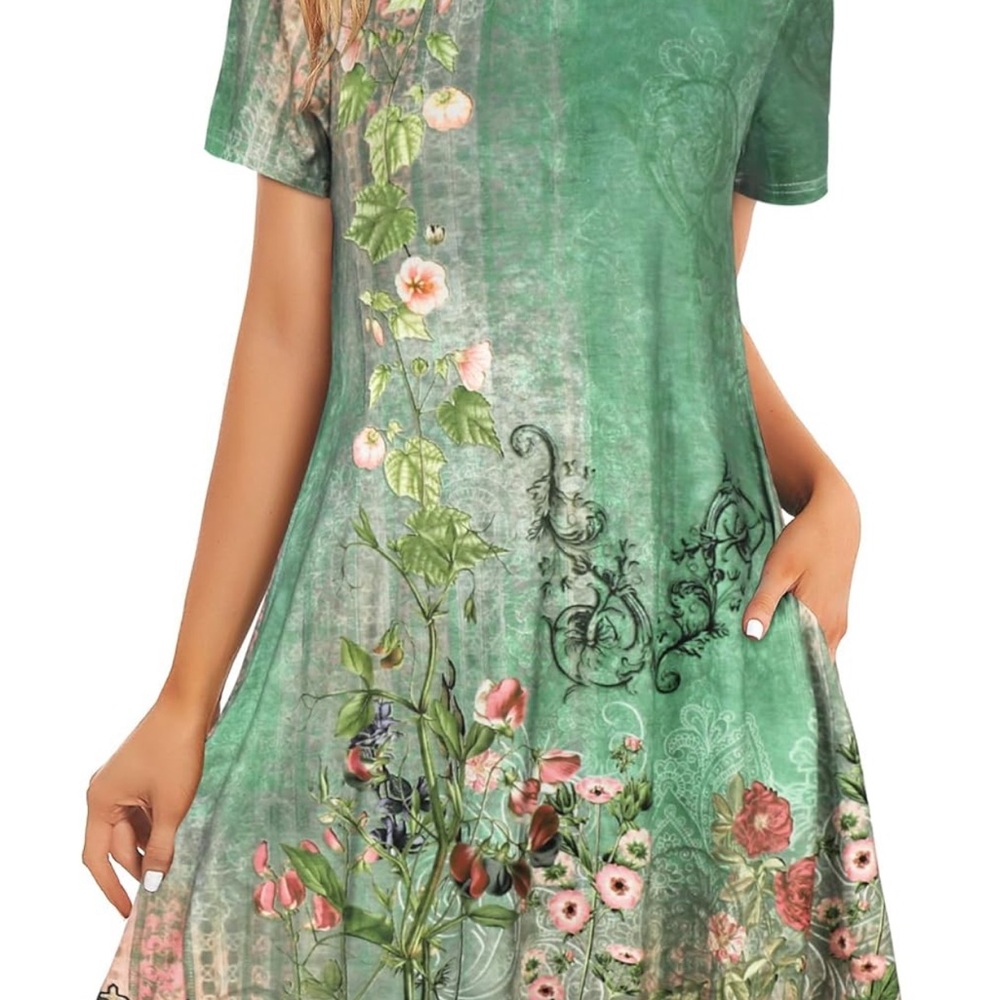 Elegant Floral Green Mini Dress